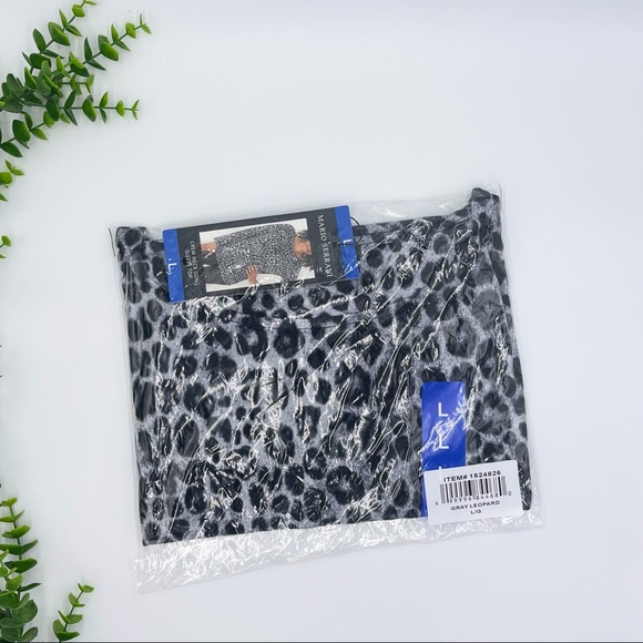 Mario Serrani Crew Neck Long Sleeve Tunic Top Gray Leopard Print Large - Picture 6 of 8